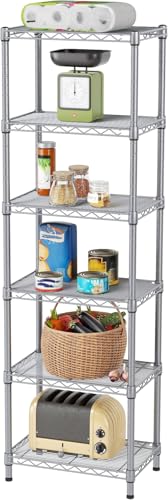 SINGAYE Metal Shelves Wire Shelving Storage Standing Adjustable Shelf Unit | 6 Tier Mesh Units Shelf for Kitchen Laundry Bathroom Closet Organizers Pantry Narrow Home Rack 10" D x 16" W x 63" H Gray - color: Grey, size: 6 Tier 10" D x 16" W x 63" H