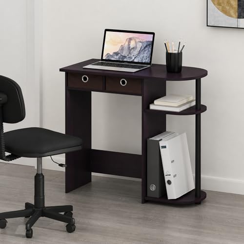 Furinno Go Green 32-Inch Brown Computer Desk, Office Desk with 2 Side Shelves and Storage Bins, Rectangular Home Office Desk, Gaming Desk for Home Office, Bedroom, Study Room, Dark Mocha - color: Dark Mocha, size: 32-in Wide with 2 Drawers