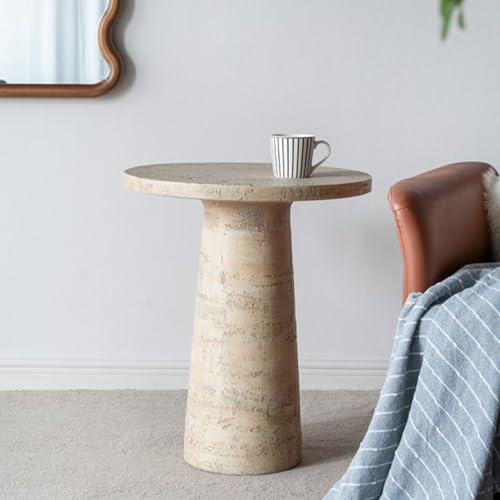 Faux Stone Side Table Round End Table Patio Small Drink Table for Small Spaces, Rustic Circle Pedestal End Tables Farmhouse Nightstand for Living Room Bedroom Corners Office Outdoor (Cream) - color: Pedestal-faux Stone-round-wood