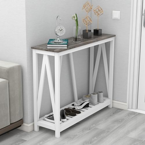 Farmhouse Console Table for Entryway, 39.3 Inch Sofa Table with Storage Shelf, Hallway Table, Narrow Behind Couch Table for Foyer, Living Room，Oak Grey - color: Oak Grey