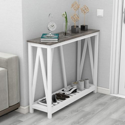 Farmhouse Console Table for Entryway, 39.3 Inch Sofa Table with Storage Shelf, Hallway Table, Narrow Behind Couch Table for Foyer, Living Room，Oak Grey - color: Oak Grey