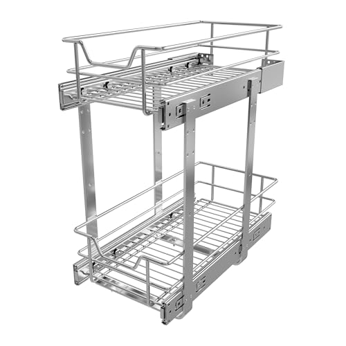2 Tier Pull Out Cabinet Organizer 9" W X 17" D, Chromed, Full Slide Out | For Kitchen Organizers and Storage, Pull Out Drawers For Cabinets Capacity Heavy Duty Caddy, Cabinet Shelves, Bathroom Pantry - color: 2 Tier - Chrome-Plated, size: 9" W X 17" D