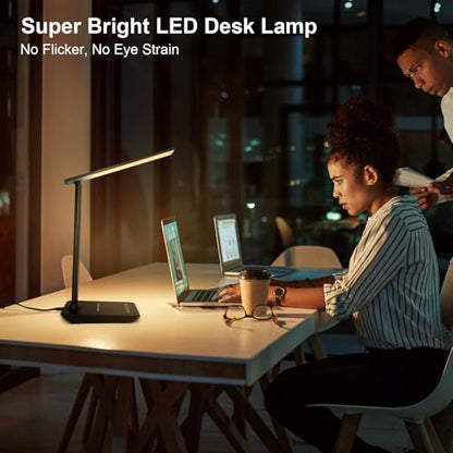 shinelife LED Desk Lamp for Office Home, Bright Desk Light with USB Charging Port, Adjustable Dimmable Desk Lamps 5 Modes 5 Brightness, Touch Study Lamp for Nail, Craft, Puzzle, Sewing, Study, Black - color: Black