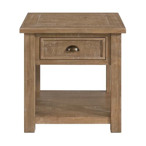 Martin Svensson Home Monterey Solid Wood End Table, Driftwood | Farmhouse Rustic, Coastal Side Table, Drawer and Shelf - color: Driftwood