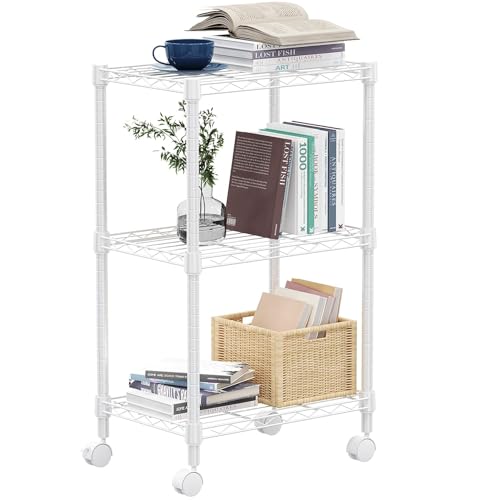 M MZG 3 Tier Shelf Metal Storage Shelves Wire Rack Closet Organizers with Wheel for Garage Kitchen Bathroom Laundry White 11.8" D x 17.7" W x 29.8" H - color: White, size: 3 tier, 11.8" D x 17.7" W x 29.8" H