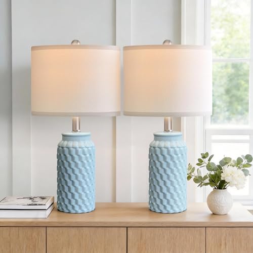 USumkky 20.5" Light Blue Modern Ceramic Bedside Lamp Set of 2 for Bedroom Decor Farmhouse Table Lamp for Living Room Office Dorm - color: 20.5" Light Blue-2 Pack