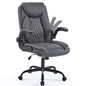 YFO Leather Office Chair, Ergonomic Home Office Desk Chair, Back Support Swivel Executive Office Chair with Wheels and Flip-Up Armrests, Small Gaming Chair with Adjustable Rocking Function, Grey - color: Grey