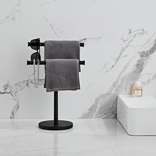 Black Hand Towel Holder Stand, Double T-Shape Hand Towel Stand Towel Rack Towel Bar for Bathroom Countertop, SUS304 Stainless Steel SHUNLI - color: Black-s