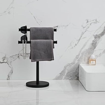 Black Hand Towel Holder Stand, Double T-Shape Hand Towel Stand Towel Rack Towel Bar for Bathroom Countertop, SUS304 Stainless Steel SHUNLI - color: Black-s