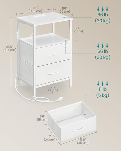 SONGMICS BELLAH Collection - Nightstand with Charging Station and App-Controlled Adjustable LED Lights, Bed Side Table, 2 Drawers and 1 Open Shelf, Modern, Cloud White and Snow White ULGS302WH01S - color: Cloud White + Snow White, size: 2 Drawers