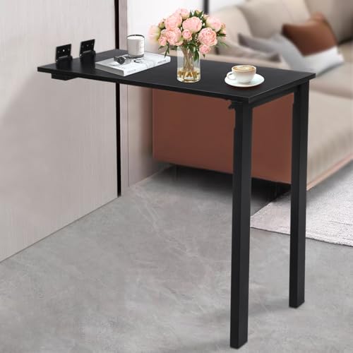 Folding Dining Table, Wall Mounted Folding Table with Support Legs, 29.52 x 15.75 x 29.13 Inch Sturdy Kitchen Desk, Wooden Desk for Small Space Bedroom Living Room Study Room Lounge Office (Black) - color: Black