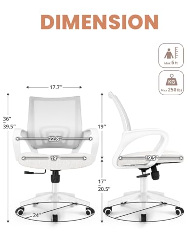 NEO CHAIR Office Desk Computer Chair Ergonomic Mesh Gaming Cushion Seat with Comfy Lumbar Mid Back Support Adjustable Height Swivel Rolling Wheels for Home Task (Ivory) | Breathable Mesh Back with Lumbar Support, Height Adjustment, Smooth Rolling Casters