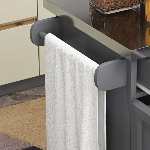 HOMCOM Kitchen Island on Wheels, Rolling Kitchen Cart with Stainless Steel Countertop, Drawer, Towel Rack and Spice Rack, Utility Storage Trolley, Gray - color: Grey