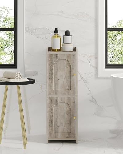 Hzuaneri Bathroom Storage Cabinet, Small Corner Floor Cabinet with 2 Doors and Adjustable Shelf, Narrow Toilet Paper Cabinets, Bathroom Organizer for Small Spaces, 7.9" D x 9.8" W x 29.5" H Greige - color: Greige, size: 7.9"D x 9.8"W x 29.5"H