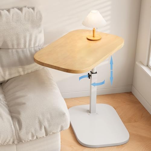 Pedestal Adjustable c Table for Small Spaces，C Shaped End Table Desktop can Turn 360° and the Height of the Sofa Small TV Tray Table Can be Adjusted for Couch - color: Wood-height-adjustable Table-1pcs