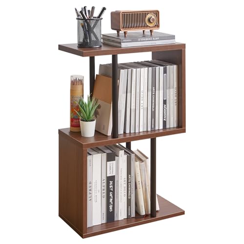 Aibiju S-Shaped Side Table, 3-Tier End Table with Open Storage Shelves, Non-Slip Feet, Modern Style Nightstand, Narrow Side Table for Small Space Living Room Bedroom Light Walnut YD-ST003LW - color: Light Walnut