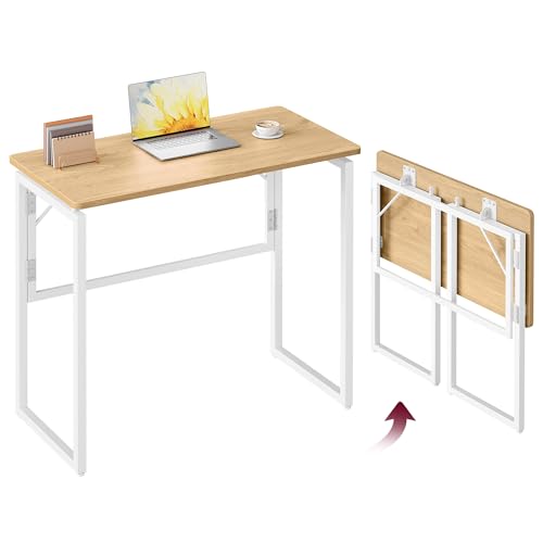 VASAGLE Folding Desk, Foldable Computer Desk, One-Piece Desktop, Rounded Edges, Small Folding Craft Table for Bedroom, Balcony, Camping, Easy Assembly, 31.5 x 15.7 Inches, Straw Yellow ULWD151YD01 - color: Straw Yellow, size: 31.5"