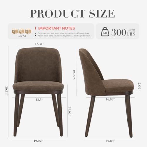COLAMY Upholstered Dining Chairs Set of 6, Modern Kitchen Chairs with Back, Leather Side Dining Room Chairs with Wood Legs for Kitchen Dining Room Restaurant, Dark Brown - color: Dark Brown, size: Set of 6