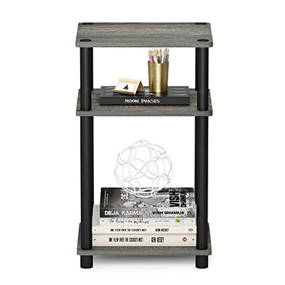 Furinno JUST Side Table Set of 2, 3-Tier Modern End Tables, Open Shelves Night Stand, Nightstand Set, Toolless Assembly, for Living Room, Bedroom, French Oak - color: French Oak Grey/Black, size: 3-Tier, Round Pole, style: 2-Pack