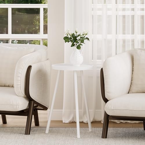 Small Couch Side Table, Drink Table, Mini Round End Table, Coffee Table, Snack Table for Small Spaces, Living Room, Bedroom, Sofa LET520W - color: White, size: 11.8 X 11.8 X 20.8 Inches