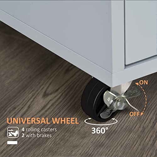 HOMCOM Kitchen Island Cart, Rolling Island Table with Solid Wood Top, Trolley Cart with Drawer, Storage Cabinet & Towel Rack, Gray - color: Grey