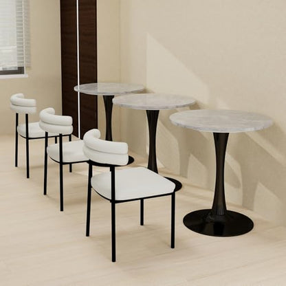 27.6" Marble Round Tulip Table, Mid-Century Modern Style Dining Table with Black Pedestal Base for 2-4 People, Featuring A Marble Tabletop for Kitchen, Dining Room, Cafe (Light Grey) - color: Light Grey#black