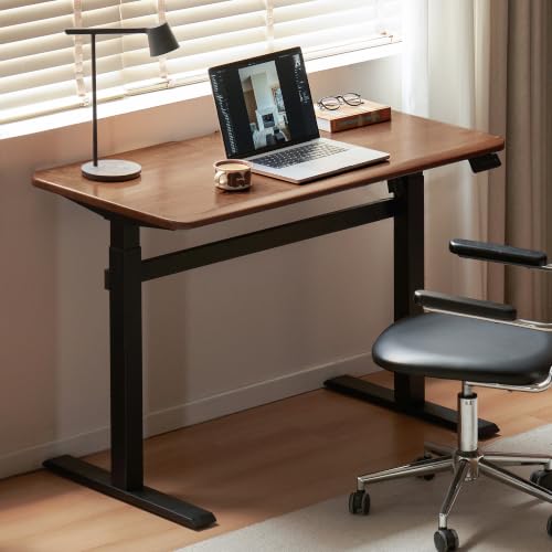 100% Solid Rubber Wood Electric Standing Desk, Walnut Finish Sit Stand Height Adjustable Desk with Cable Organizer,Ergonomic Computer Desk for Home Office Study Room 47.24" W - color: Walnut-rubberwood Electric Height Adjustable, size: 47.24"W