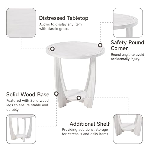 COZAYH Rustic Farmhouse end Table X 2P with Storage Shelf, French Country Accent Side Table for Family, Dinning or Living Room, Small Spaces, Modern, Round, White - color: White