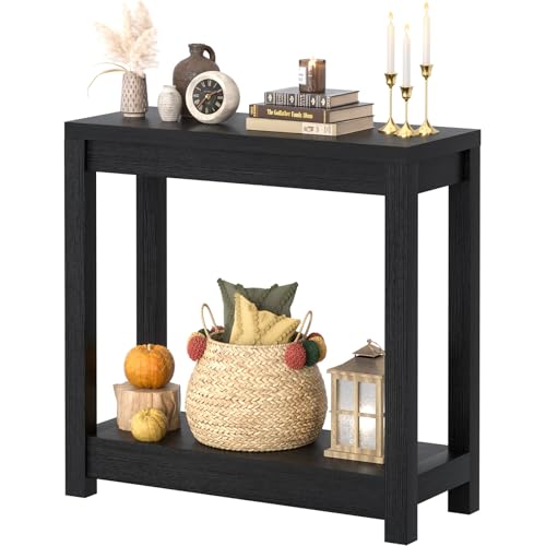Besiost Small Farmhouse Wood Entryway Table Narrow Console Table with Storage Behind Couch Sofa Table with Shelves Entry Way Table with Open Storage, Easy Assembly, 32" Embossed Wood Grain Black - color: Embossed Wood Grain Black, size: 32"(L)*31.3(H)
