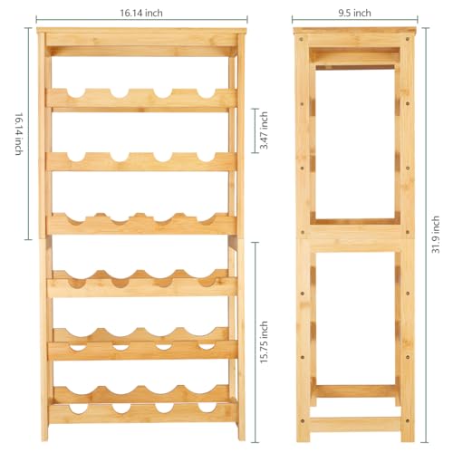 Wine Rack 24-Botttle Freestanding Floor, 6-Tier Wine Rack Shelf with Table Top, Bamboo Display Wine Storage Shelves Kitchen Bar Dining Room Living Room, Natural - color: 6 Tier Natural