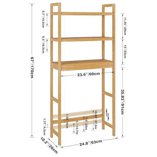 SMIBUY Bathroom Storage Shelf, Bamboo Over-The-Toilet Organizer Rack, Freestanding Toilet Space Saver with 3-Tier Adjustable Shelves (Natural) - color: Natural