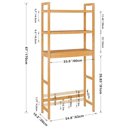 SMIBUY Bathroom Storage Shelf, Bamboo Over-The-Toilet Organizer Rack, Freestanding Toilet Space Saver with 3-Tier Adjustable Shelves (Natural) - color: Natural