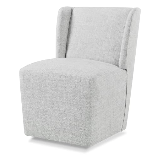 KISLOT Upholstered Dining Chairs Set of 1 with Casters, Wingback Modern Side Armless Deskchair with Rollers for Diningroom Bedroom Livingroom Reading Room, Light Grey Fabric - color: A Light Grey Fabric, size: Set of 1
