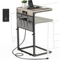 Vagusicc C-Shaped End Table with Charging Station, Small Side Table for Couch, 33" Tall C Table Adjustable Height Side Table, Couch Tables that Slide Under, Sofa Table TV Tray for Living Room,Gray - color: 1pc Greige