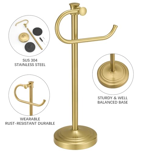 Stand Hand Towel Holder, Countertop Towel Bar, Brushed Gold | 17 Inch Bathroom Towel Hanger, Freestanding Vanity Counter Top Towel Holder, Towel Ring Hardware Accessories, Stainless Steel - color: Brushed Gold