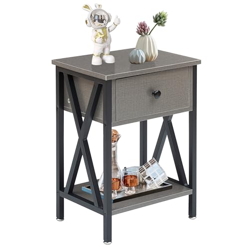 VECELO Nightstand,Modern Bedside End Table, Night Stand with Drawer and Storage Shelf for Living Room Bedroom, Industrial Metal Frame - color: Dark Gray, size: Set of 1
