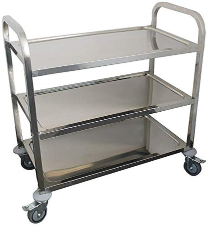 Stainless Steel 3-Shelf Utility Cart | 33" x 18" x 36" | 400 lb Capacity | Knockdown Food Service Cart with Casters for Kitchen, Restaurant, and Utility Use