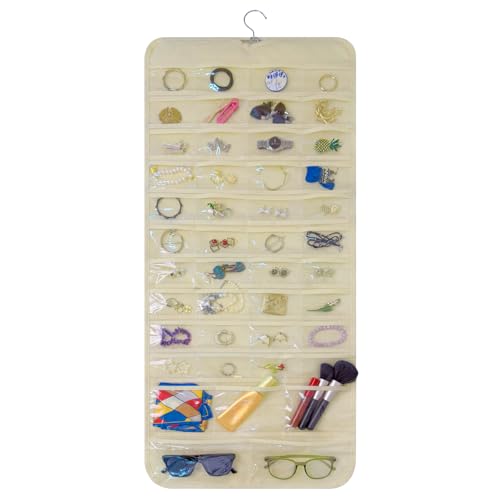 Bloss Hanging Jewelry Organizer With 90 Pockets,Earring Holder Organizer Storage For Valentine's Day Gift,Double-Sided Jewelry Holder for Earrings, Necklaces, Rings on Closet,Wall,Door(Beige) - color: Beige-L