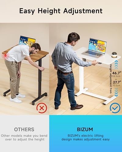 BIZUM Small Electric Standing Desk Bedside Table with Hidden Wheels 31.5 x 15.8 Inch Adjustable Computer Laptop Office Desk, White - color: White