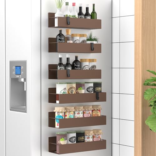 Metal Magnetic Spice Rack for Refrigerator Bronze, 6 Pack | Magnetic Shelves Heavy Duty for Fridge in Kitchen, Seasoning Storage Organizer, For Oven Washer and Dryer, For Heavier Items - color: Bronze, size: 6 Pack