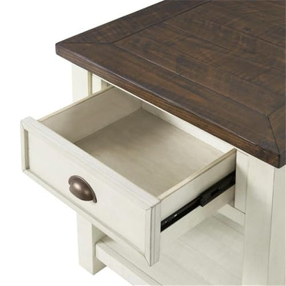 Martin Svensson Home Monterey Solid Wood End Table, Cream White and Brown | Farmhouse Rustic, Coastal Side Table, Drawer and Shelf - color: Cream White With Brown Top