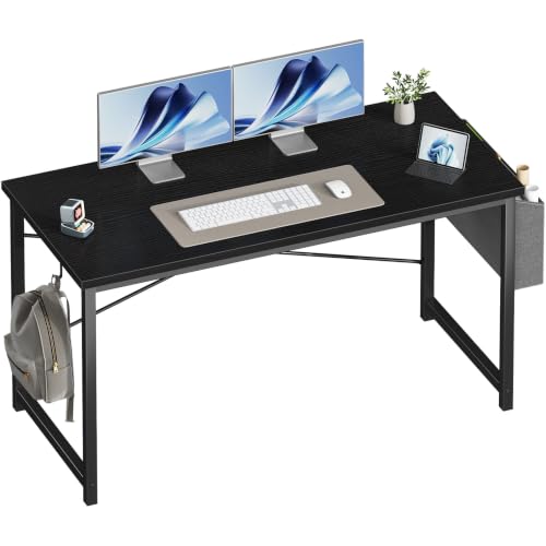 OLIXIS 55 Inch Computer Desk for Home Office, Writing Study Craft Gaming Table, Modern Computer Workstation with Storage Bag and Headphone Hook for Bedroom Small Spaces, Black - color: Black, size: 55 Inch with Hook