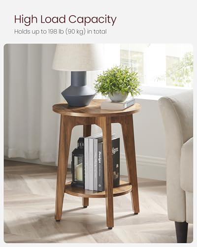 VASAGLE MAEZO Collection - Side Table, 2-Tier Small Round End Table, Nightstand with Tapered Legs, Curved Transitions, for Small Spaces, Living Room, Bedroom, Honey Brown ULET283T41 - color: Honey Brown, size: 1 pack