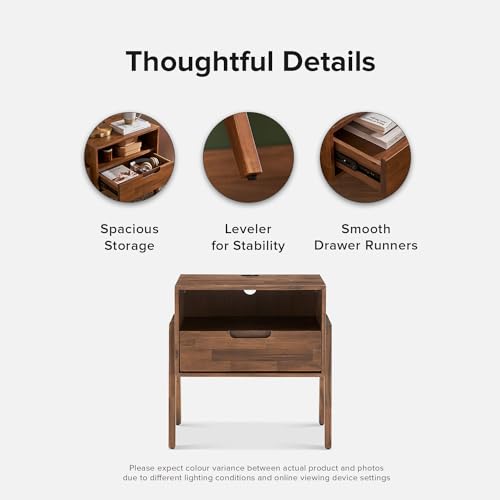 mopio Ted Solid Wood Nightstand with Charging Station, Mid Century Modern Storage Night Stand, Small Side Table Drawer, Bedside, End Table USB C & USB A Ports (Single) - size: Single