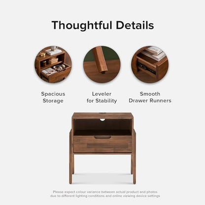 mopio Ted Solid Wood Nightstand with Charging Station, Mid Century Modern Storage Night Stand, Small Side Table Drawer, Bedside, End Table USB C & USB A Ports (Single) - size: Single