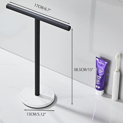 Hand Towel Holder, 15 Inch T-Shape Freestanding Towel Rack Stand for Bathroom & Kitchen Countertop with Matte Black Finish and Marble Base - color: Matte Black