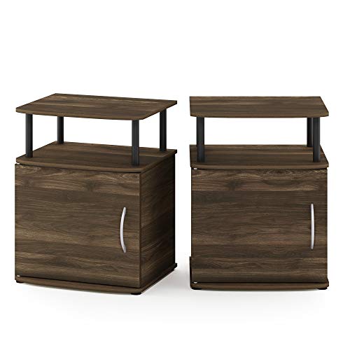 Furinno JAYA End Side Sofa Table/Nightstand with Door, 2-Pack, PVC Tubes, Columbia Walnut/Black - color: Columbia Walnut/Black, size: 2-Pack