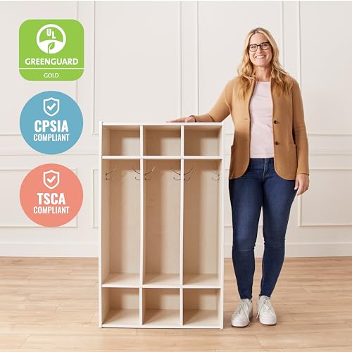 ECR4Kids Streamline 3-Section Coat Locker with Cubby Storage, Classroom Furniture, White Wash - color: White Wash