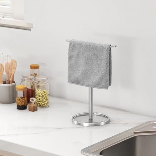 STWWO Hand Towel Holder, Stainless Steel Towel Holder Stand for Bathroom, Kitchen Countertop, T-Shaped Hand Towel Rack Stand, Brushed Nickel - color: Brushed Nickel