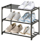 3-Tier Small Shoe Rack, Metal Stackable Kids Shoe Shelf Storage Zapateras Organizer,Narrow Shoe Rack Sturdy for Closet Hallway Entryway Living Room Bedroom (Black) - size: 3-Black